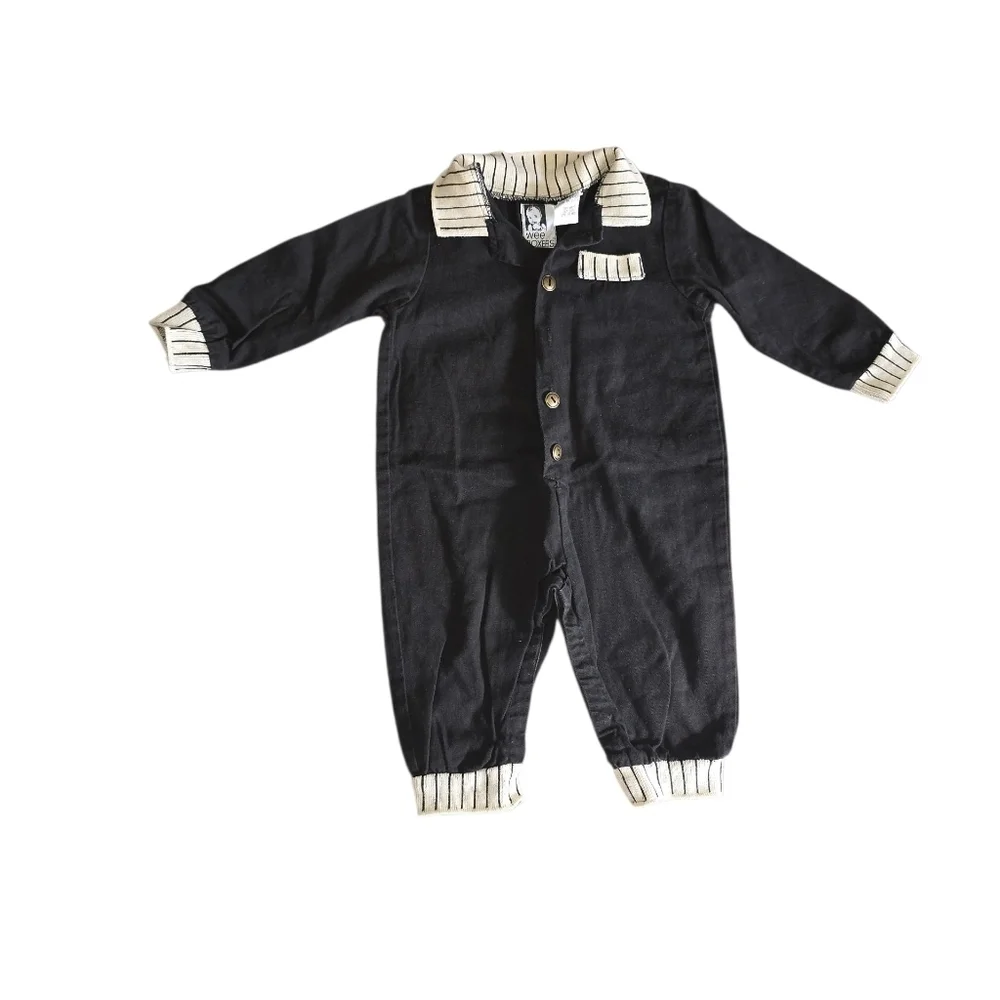 Wee Boxers Stylish Vintage B/W Kids One Piece Black Lightweight Denim 18 Month